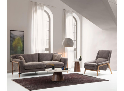 Sofas Sofagarnitur 3 Sitzer Sessel Dreisitzer Stoff Wohnzimmer Grau
