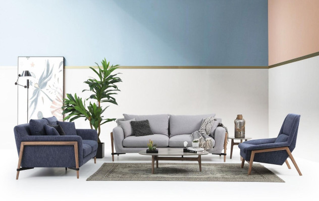 Dreisitzer Sofa 3 Sitzer Stoff Modern Sofas Design Wohnzimmer Blau