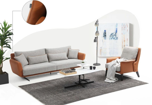 Sofagarnitur 21 Sitzer Wohnzimmer Sofa Orange Stoff Sessel Zweisitzer