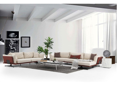 Sofagarnitur Ecksofa L-Form 2 Sitzer Beige Modern Stoff Sofas Set Eck