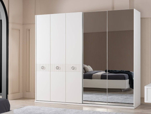 Garnitur Doppelbett Bettrahmen Stoff Schlafzimmer Weiß Holz Set 7tlg