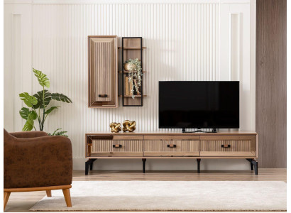 Garnitur TV Ständer Schrank RTV Lowboard Wohnzimmer Regale Gold Holz