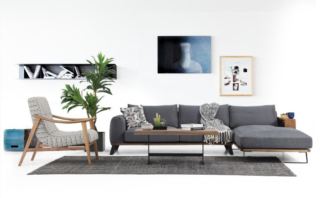 Wohnzimmer Ecksofa L-Form Sofagarnitur Stoff Grau Modern Design