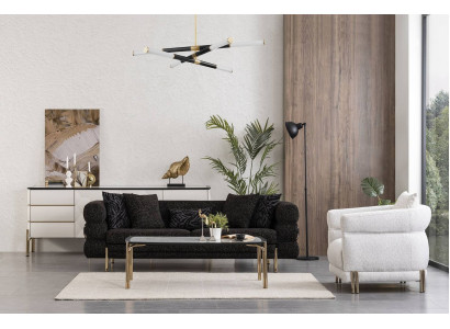 Wohnzimmer Sofa Set Designer Schwarzer Luxus Dreisitzer Weißer Sessel