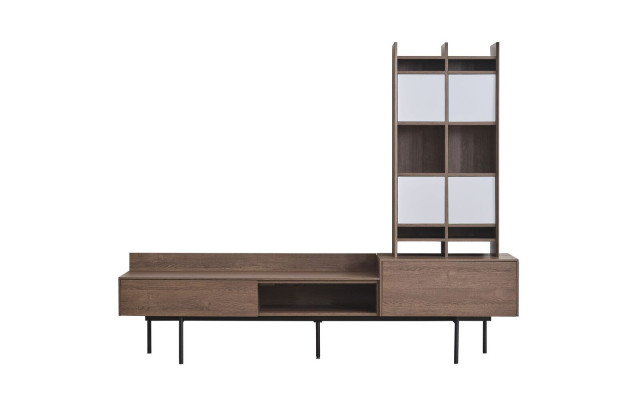 Wohnzimmer Brauner TV-Ständer Wandschrank Moderne Wohnwand Set 3tlg