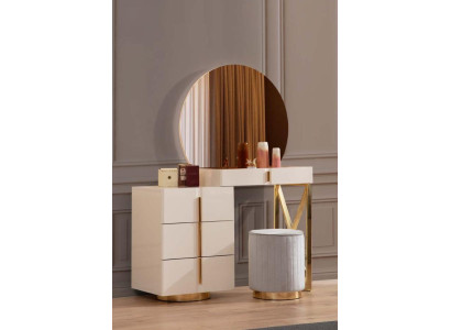 Beiger Schminktisch Edelstahl Möbel Schlafzimmer Sitzhocker 2tlg Set