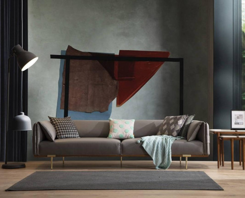 Graues Edelstahlsofa Wohnzimmer 3-Sitzer Polstercouchen Textilsofas Neu