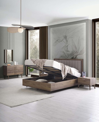 Garnitur Komplette Doppelbett Holz 5tlg Schlafzimmer Braun Bett Modern