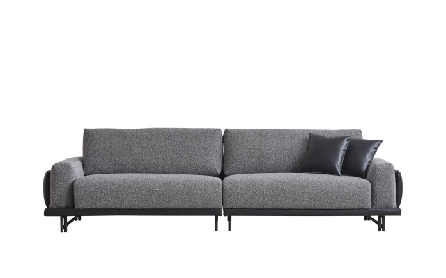 Grauer Wohnzimmer Dreisitzer Luxus Polstermöbel Designer Holzgestell 