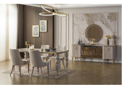 Beige Essgruppe Designer Esszimmer Möbel Esstisch Stühle Sideboard 9tlg