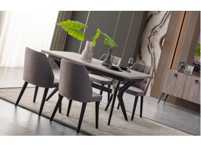 Essecke Garnitur Esszimmer Essgruppe Esstisch Stühle Holz Grau 7tlg