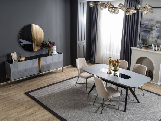 Moderne Graue Esszimmer Garnitur Holz Möbel Luxus Esstisch Sideboard