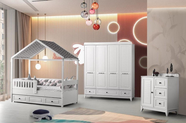 Modern Komplett Jugendzimmer Luxus Kinderzimmer Set 3tlg Weiß Farbe neu удаление