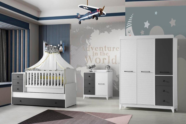 Modern Kinderzimmer Set Besteht aus Kinderbett Schrank Kommode 3tlg neu