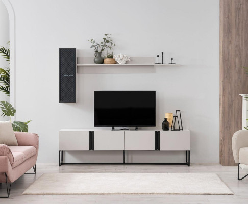 Garnitur TV Ständer Schrank RTV Lowboard Wohnzimmer Regale Weiß Holz