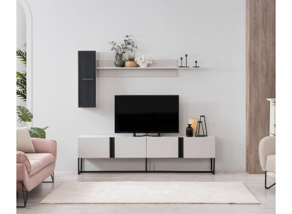 Garnitur TV Ständer Schrank RTV Lowboard Wohnzimmer Regale Weiß Holz