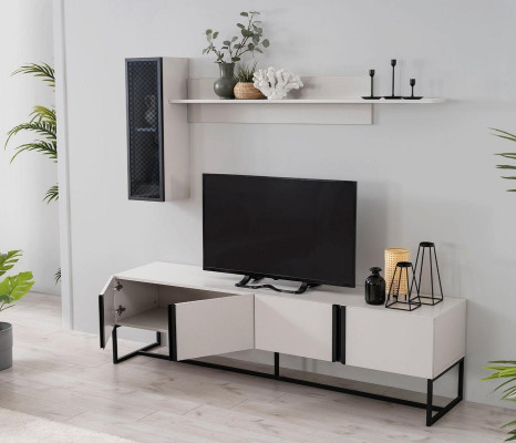 Garnitur TV Ständer Schrank RTV Lowboard Wohnzimmer Regale Weiß Holz