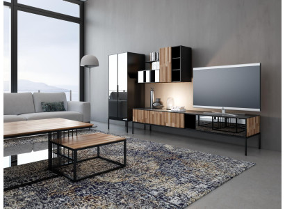 Wohnwand TV Ständer RTV Lowboard Vitrine Holz Modern Braun Wohnzimmer