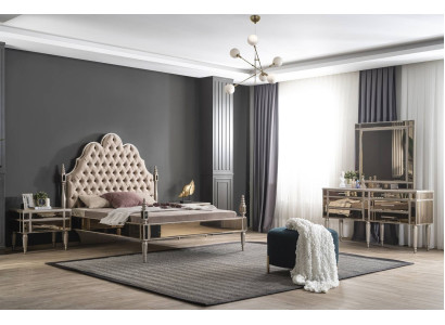 Moderne Schlafzimmer Garnitur Luxus Chesterfield Bett 2x Nachttische