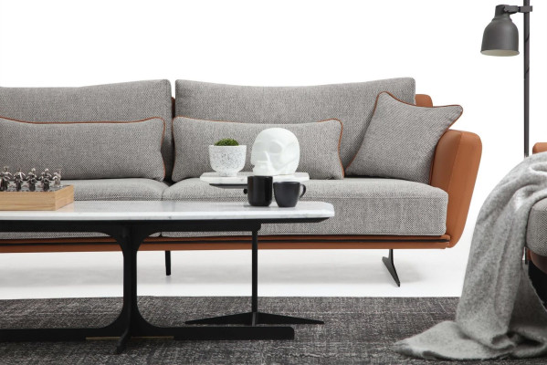 Dreisitzer Sofa 3 Sitzer Stoff Orange Modern Design Wohnzimmer Grau