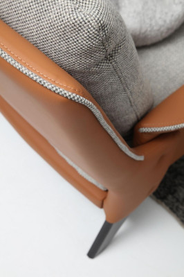 Dreisitzer Sofa 3 Sitzer Stoff Orange Modern Design Wohnzimmer Grau
