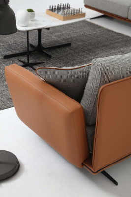 Dreisitzer Sofa 3 Sitzer Stoff Orange Modern Design Wohnzimmer Grau