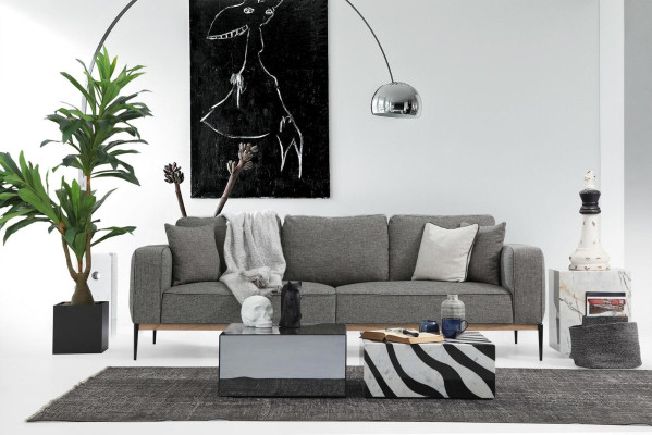 Dreisitzer Sofa 3 Sitzer Stoff Modern Sofas Design Wohnzimmer Grau