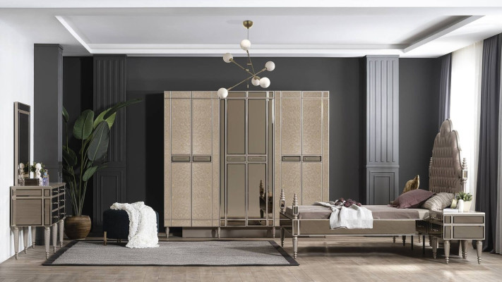 Schlafzimmer Komplettes Bett 2x Nachttische Kommode mit Spiegel 5tlg