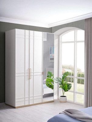 Kleiderschrank Schränke Holzschrank Holz Weiß Spiegel Kinderzimmer 