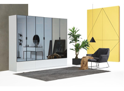 Kleiderschrank Schrank Holz Modern Weiß Spiegel Kleider Schlafzimmer