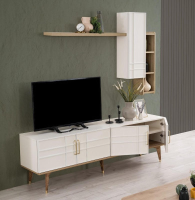 Garnitur TV Ständer Schrank RTV Lowboard Wohnzimmer Regale Weiß Holz