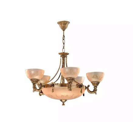 Kronleuchter Deckenlampe Lüster Deckenleuchter Lampe Glas Gold Beige