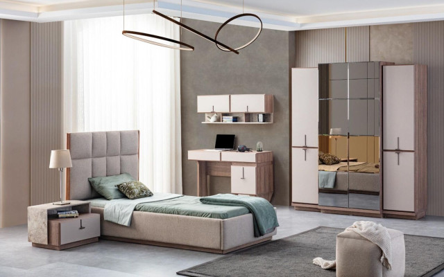 Kinderzimmer Möbel Designer Einzelbett Holz Nachttisch Schreibtisch 4tlg