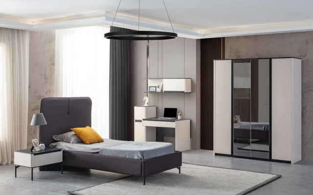 Grauer Schlafzimmerschrank Designer Spiegelschrank Holz Kleiderschrank