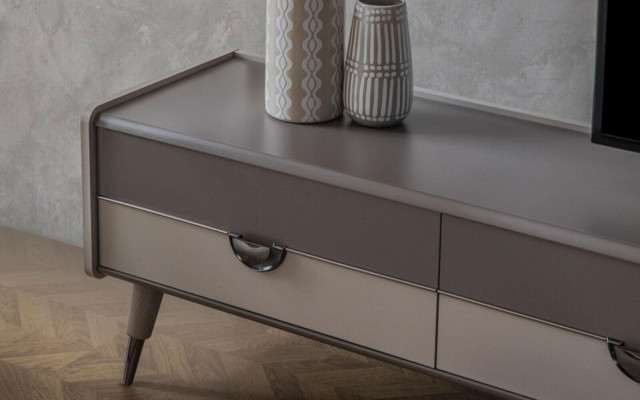 Beiges Wohnzimmer Sideboard Robuster TV-Ständer Lowboard Luxus Regale