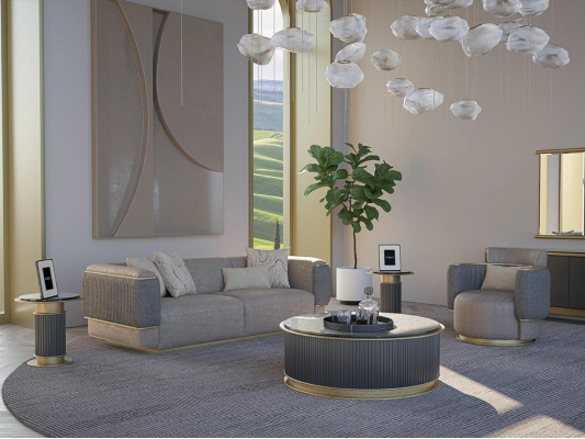 Wohnzimmer Komplett 2tlg Dreisitzer Sofa Polstermöbel Sessel Modern Design