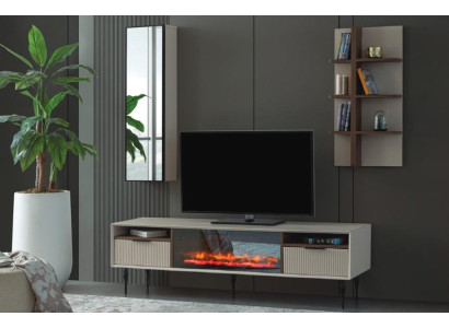 Beige Wohnwand Designer TV-Schrank Wandregal Luxus Holz Regal 3tlg Set