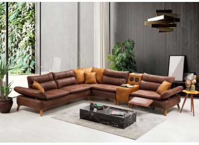 Ecksofa Luxus Sofa Leder Wohnzimmer Büromöbel Material Holzmöbel Neu