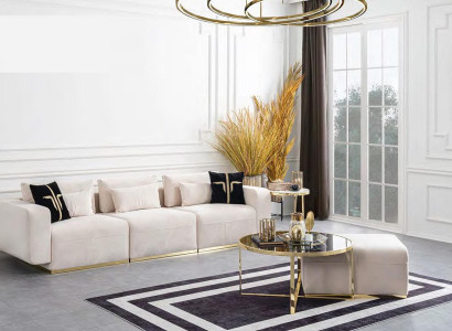 Großer Weißer Fünfsitzer Luxus Sofa Wohnlandschaft Wohnzimmer Modern