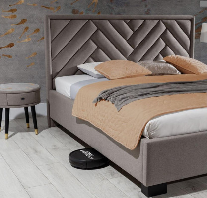 Schlafzimmer Set Grau Bett Holz 2x Nachttische Elegantes Modern Schön Neu 3tlg.