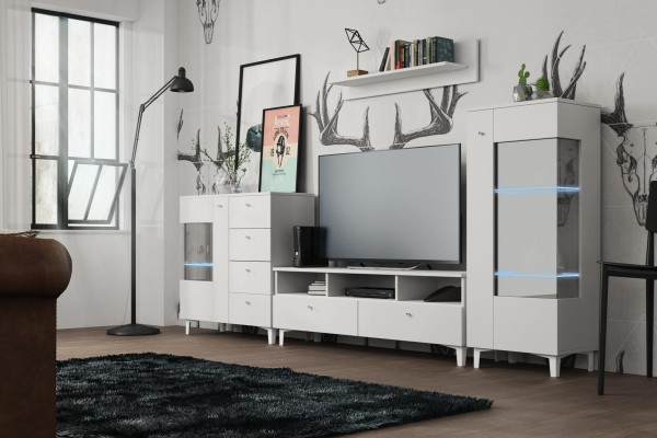 Wohnzimmer Set Vitrine Kommode Wandregal Wohnwände Kommoden Design Schrank 4tlg.