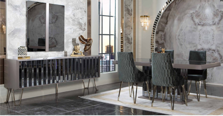 Designer Beige Esszimmer Garnitur Essgruppe Esstisch 4x Stühle 7tlg neu