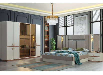 Designer Bett Holz Kleiderschrank Luxuriöse Nachttische Schlafzimmer Set