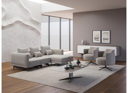 Luxus Komplett 4tlg Ecksofa L-Form Designer 2x Sessel Holz Couchtisch Neu