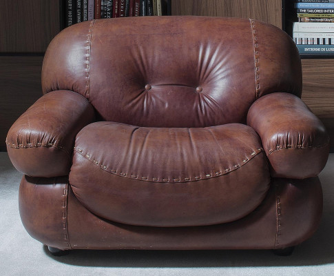 Vintage Leder Sessel Wohnzimmer Echtleder Polster Fernseh Italienische Möbel Neu