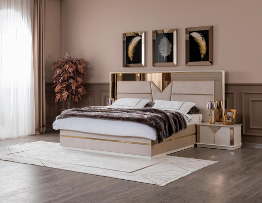 Goldenes Bett Doppelbett Schlafzimmer Betten Möbel designer Doppelbett Beige