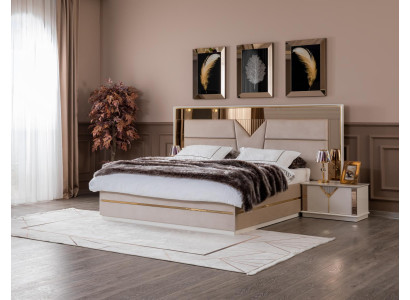 Goldenes Bett Doppelbett Schlafzimmer Betten Möbel designer Doppelbett Beige