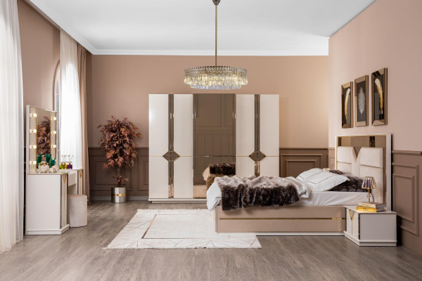 Goldenes Bett Doppelbett Schlafzimmer Betten Möbel designer Doppelbett Beige