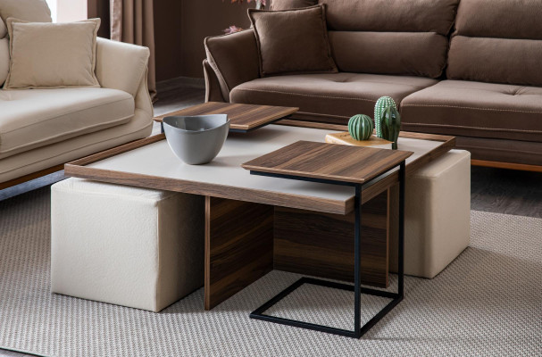 Multifunktions Couchtisch Wohnzimmer Holz Design Luxus Möbel Stil Modern braun