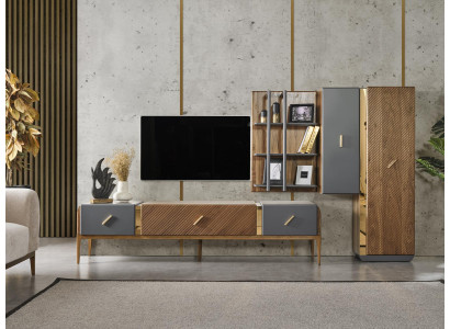 Wohnwand TV-Ständer Bücherregal Hangeschrank Schrank Moderne neu